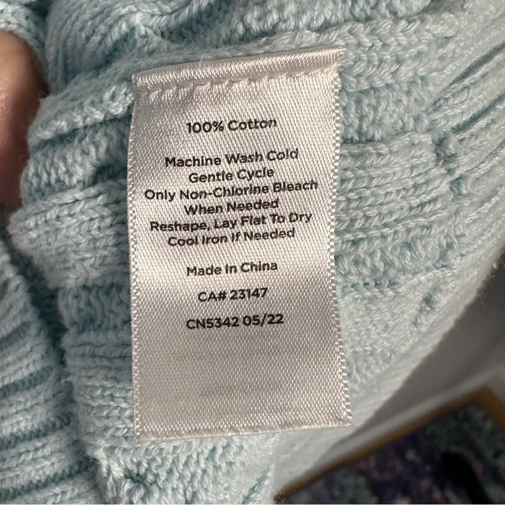 Talbots Cotton Cable Knit‎ Collared Sweater Light Blue Size M